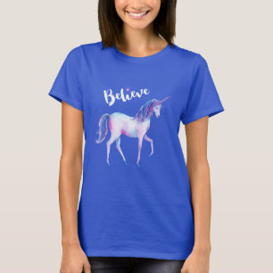 Believe with Unicorn In Pastel Watercolors T-Shirt