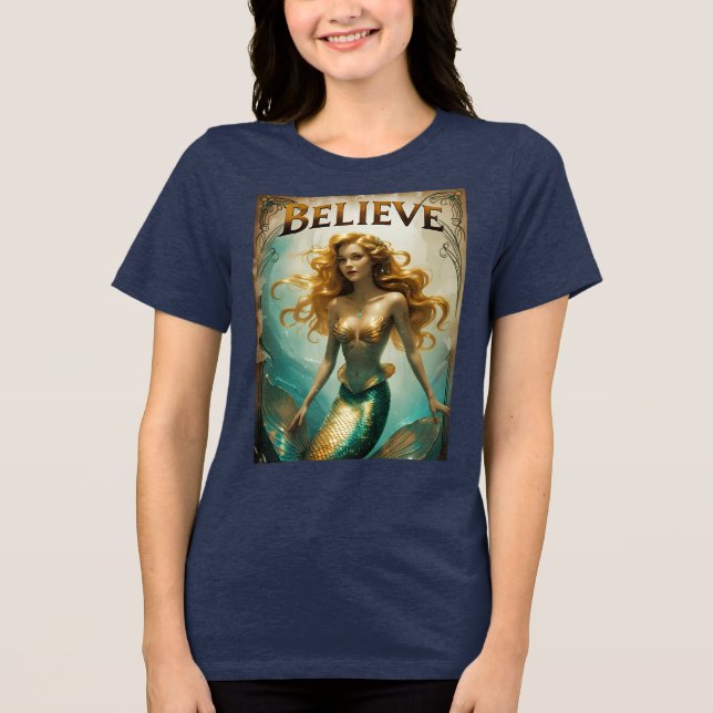 Believe Women's Mermaid Art Tee - Ocean Magic Gift (Front)
