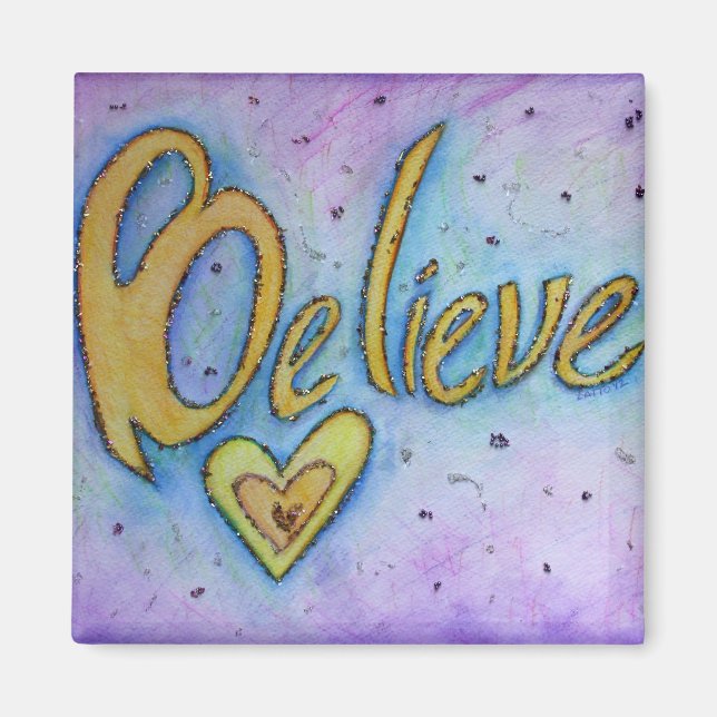 Believe Word Art Heart Custom Fridge Magnets (Front)