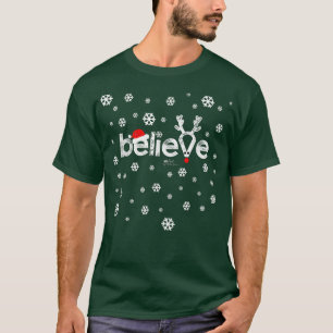 Believe Word Whimsical Christmas Snowflake Design  T-Shirt