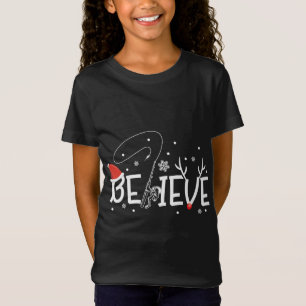 Believe Xmas Rode Reindeer Funny Fishing Christmas T-Shirt