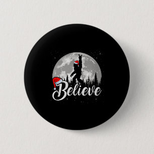 Believe Xmas Santa Bigfoot Sasquatch In Moon Light 6 Cm Round Badge