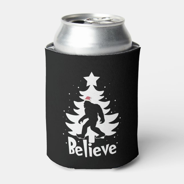 Believe Yeti Bigfoot Sasquatch Christmas Santa Can Cooler (Can Front)