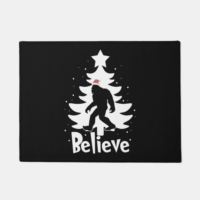 Believe Yeti Bigfoot Sasquatch Christmas Santa Doormat (Front)