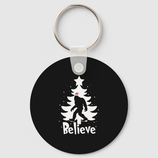 Believe Yeti Bigfoot Sasquatch Christmas Santa Key Ring (Front)