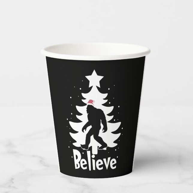Believe Yeti Bigfoot Sasquatch Christmas Santa Paper Cups (Front)