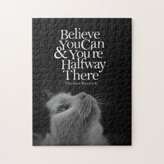 Believe You Can Beautiful Cat Motivational Quote Jigsaw Puzzle