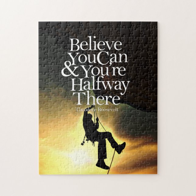 Believe You Can Rock Climber Motivational Quote Jigsaw Puzzle (Vertical)