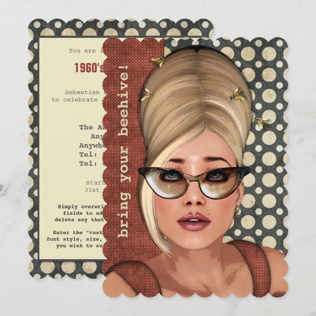 Belinda Beehive Retro Chic Large Invitation (Front/Back)