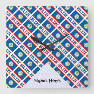 Belise and Belizean Flag Tiled with Your Name Square Wall Clock