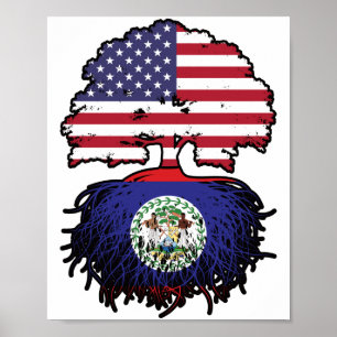 Belise Belizean American USA Tree Roots Flag Poster