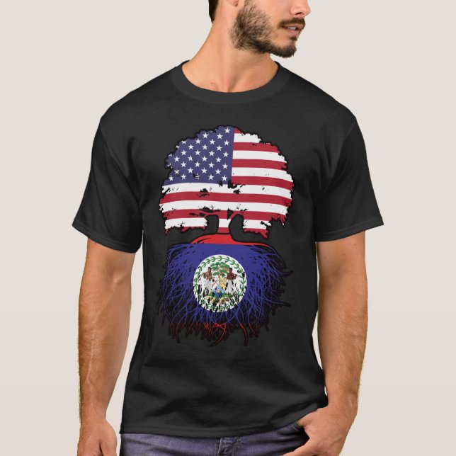 Belise Belizean American USA Tree Roots Flag T-Shirt (Front)