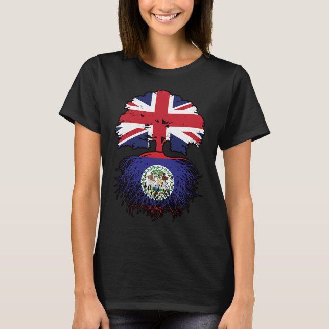 Belise Belizean British UK Tree Roots Flag T-Shirt (Front)