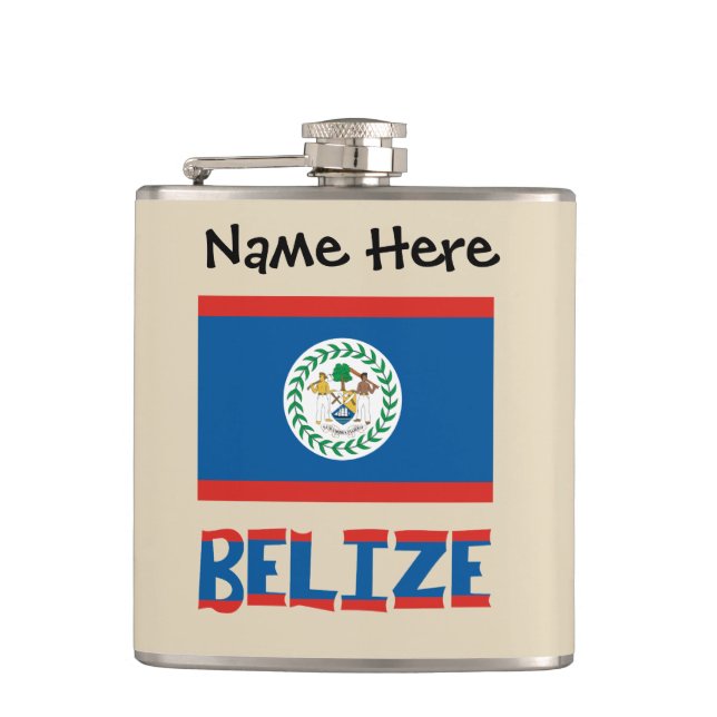 Belise Belizean Flag Personalised  Hip Flask (Front)