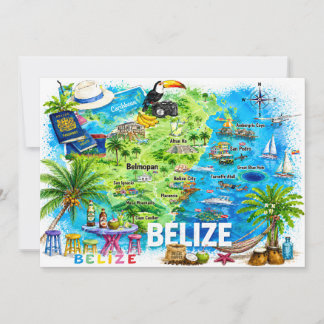 Belise Caribbean Illustrated Travel Map Postcard