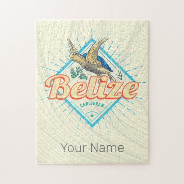 Belise Caribbean Retro Turtle Vintage Souvenir Jigsaw Puzzle (Vertical)