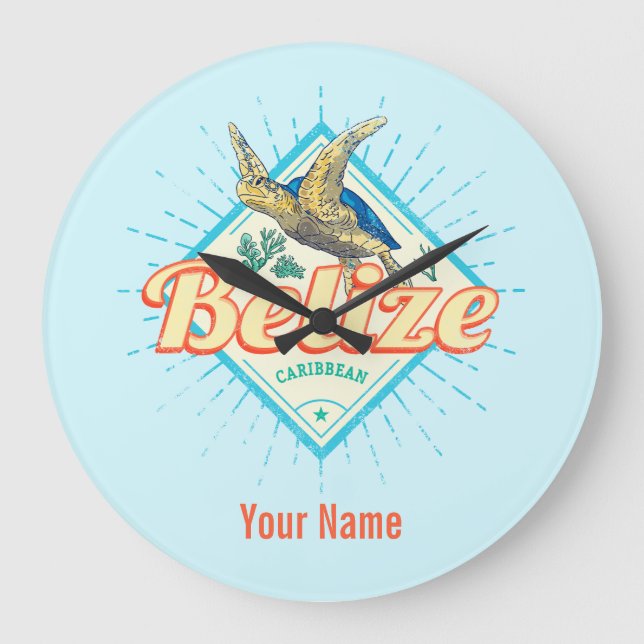 Belise Caribbean Retro Turtle Vintage Souvenir Large Clock (Front)