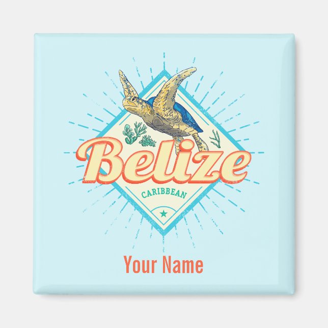 Belise Caribbean Retro Turtle Vintage Souvenir Lug Magnet (Front)