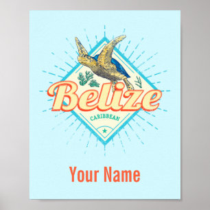 Belise Caribbean Retro Turtle Vintage Souvenir Poster