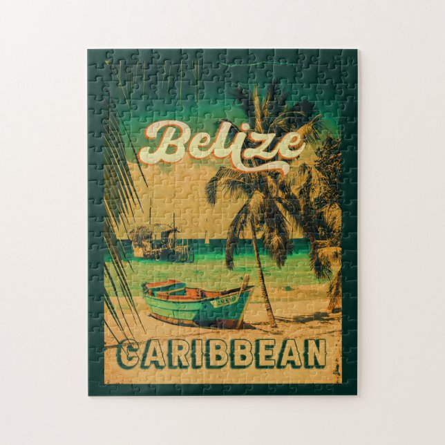 Belise Caribbean Vintage Palm Trees Souvenir Jigsaw Puzzle (Vertical)