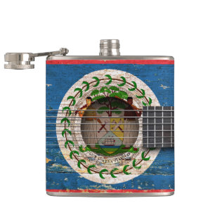 Belise Flag on Old Acoustic Guitar Hip Flask