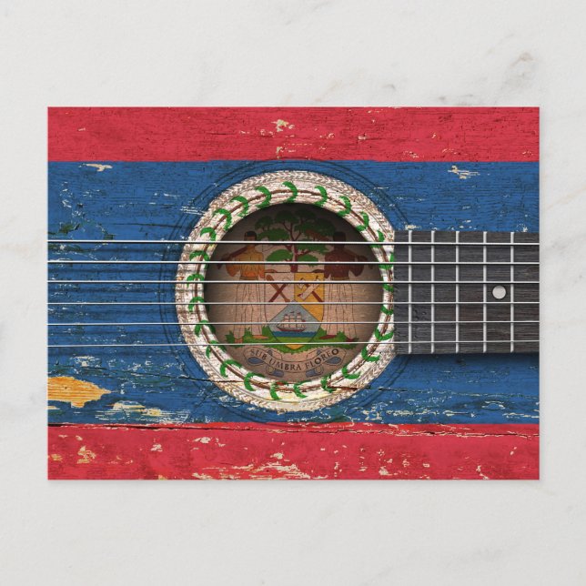 Belise Flag on Old Acoustic Guitar Postcard (Front)