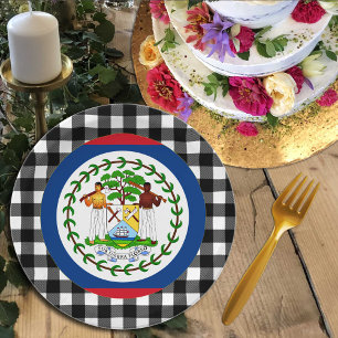 Belise Plate, buffalo plaid & Belise Flag Paper Plate