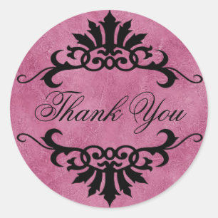 Belise Scroll Flourish Thank You (lilac/black) Classic Round Sticker