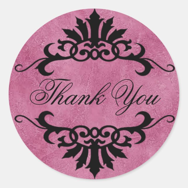 Belise Scroll Flourish Thank You (lilac/black) Classic Round Sticker (Front)
