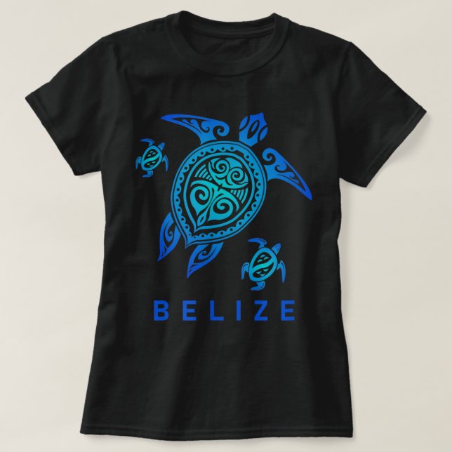 Belise  Sea Blue Tribal Turtle T-Shirt (Design Front)