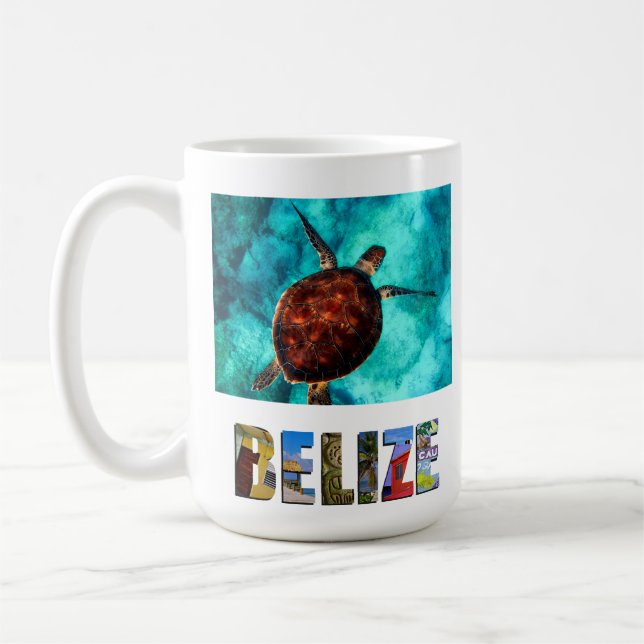 Belise Sea Turtle Blue Ocean Beach Travel Photo Coffee Mug (Left)