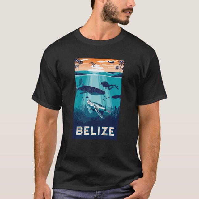 Belise Snorkelling Whale Shark Sea Turtle Caribbea T-Shirt (Front)