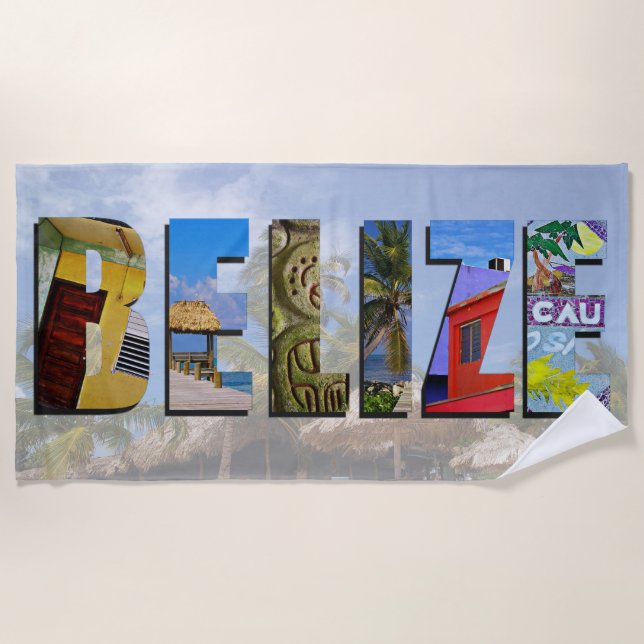 Belise Tropical Beach Blue Ocean Travel Photo Beach Towel (Front)
