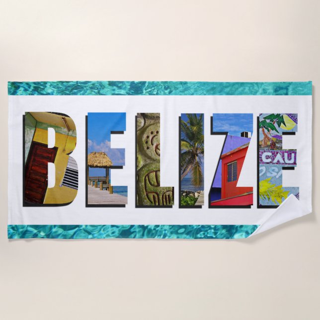 Belise Tropical Beach Blue Ocean Travel Photo Beach Towel (Front)