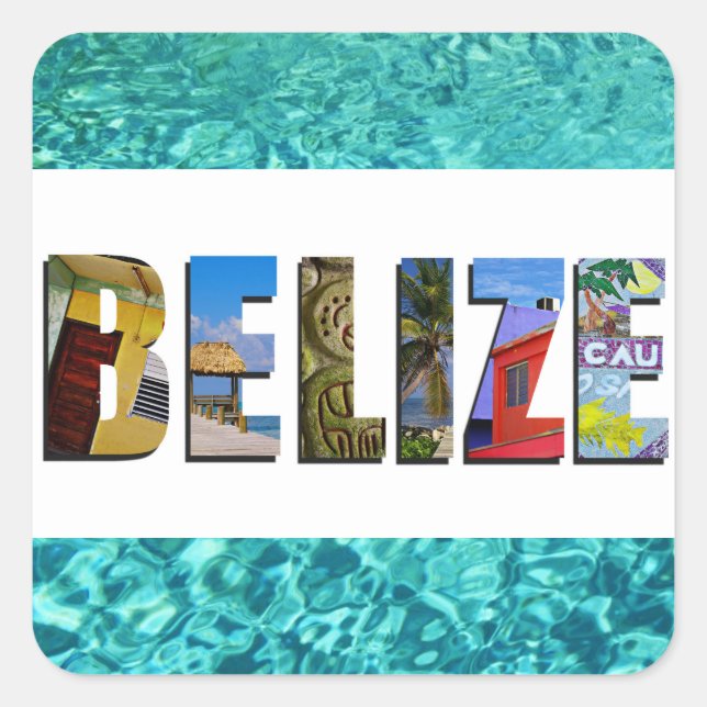 Belise Tropical Beach Blue Ocean Travel Photos Square Sticker (Front)