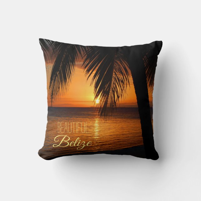 Belise Tropical Palm Tree Sunset Beach Scene Cushion (Front)