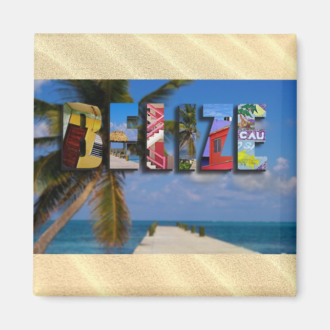 Belise Tropical Sand Beach Blue Ocean Travel Photo Magnet (Front)