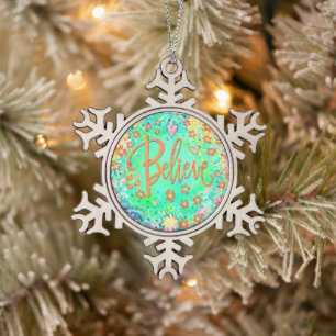 “Belive” Inspirivity Snowflake Pewter Christmas Ornament