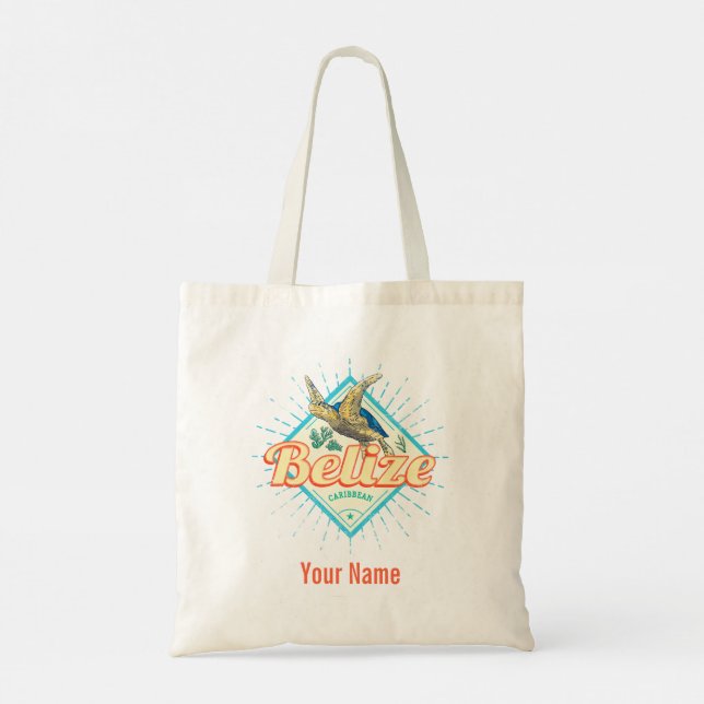 Belize Caribbean Retro Turtle Vintage Souvenir Tote Bag (Back)