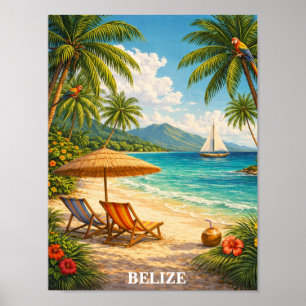 Belize Caribbean Tropical Vintage Travel Poster