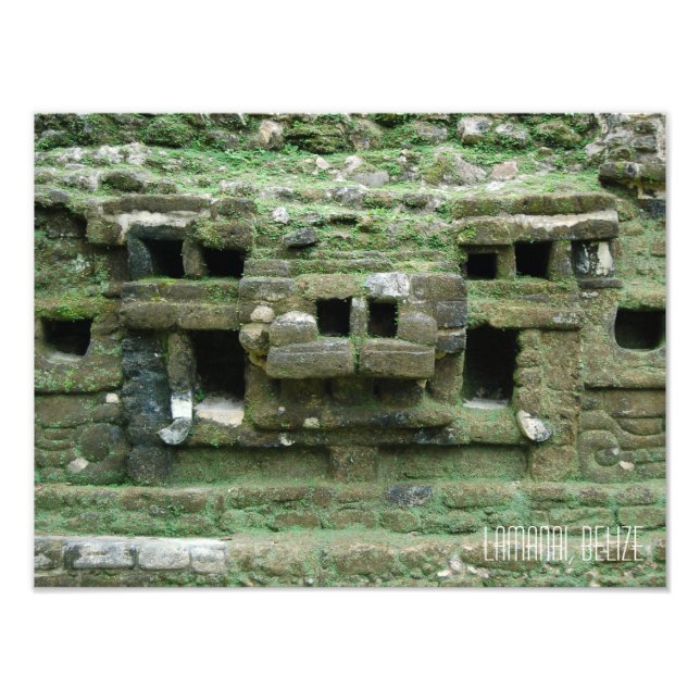 Belize Lamanai Mayan Ruins Jaguar Mask Travel Photo Print (Front)