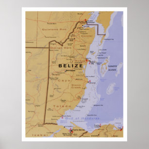 Belize Map (1990) Central America Country Atlas Poster