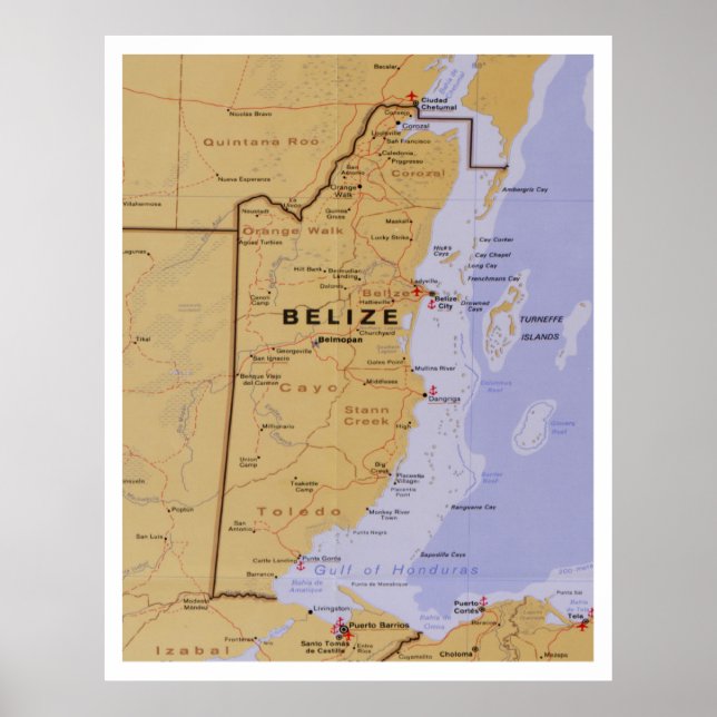 Belize Map (1990) Central America Country Atlas Poster (Front)