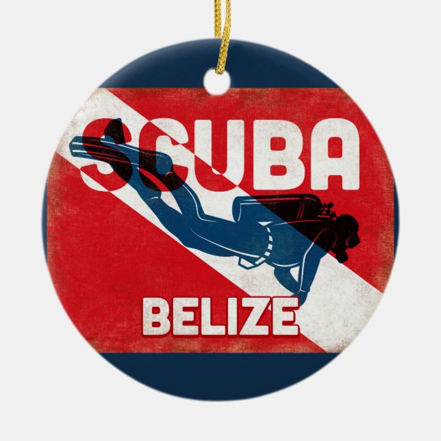 Belize Scuba Diver - Blue Retro Ceramic Tree Decoration (Front)