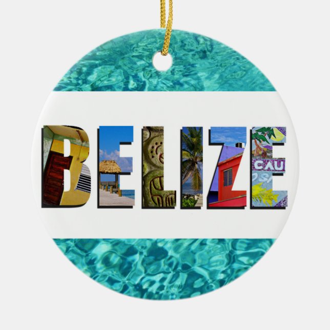 Belize Tropical Beach Blue Ocean Christmas Ceramic Tree Decoration (Front)