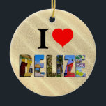 Belize Tropical Sand Beach Travel Photos Christmas Ceramic Tree Decoration<br><div class="desc">Show everyone your love for the country of Belize with this ornament containing photos of Ambergris Caye,  Caye Caulker,  and Mayan ruins imposed over a tropical sand beach background.</div>