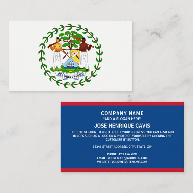 Belizean Flag & Coat of Arms, Flag of Belise Business Card (Front/Back)