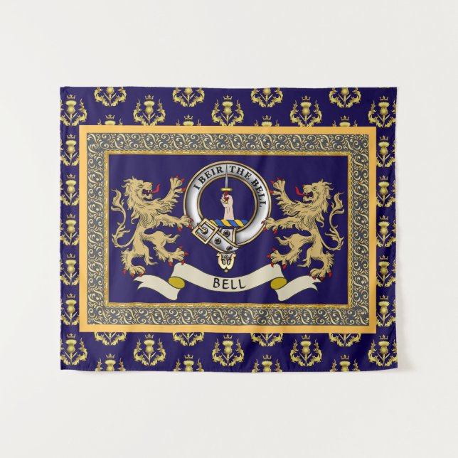 Bell Clan Badge Personalised Blue Tapestry (Front (Horizontal))