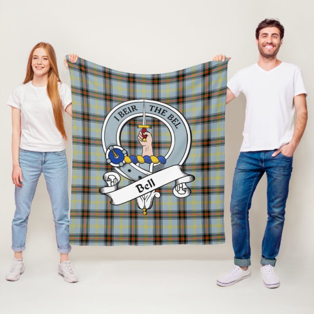 Bell Clan Badge Tartan Plaid Fleece Blanket (In Situ)