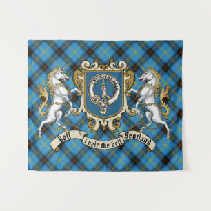 Bell Clan Badge & Unicorns w/Tartan Tapestry